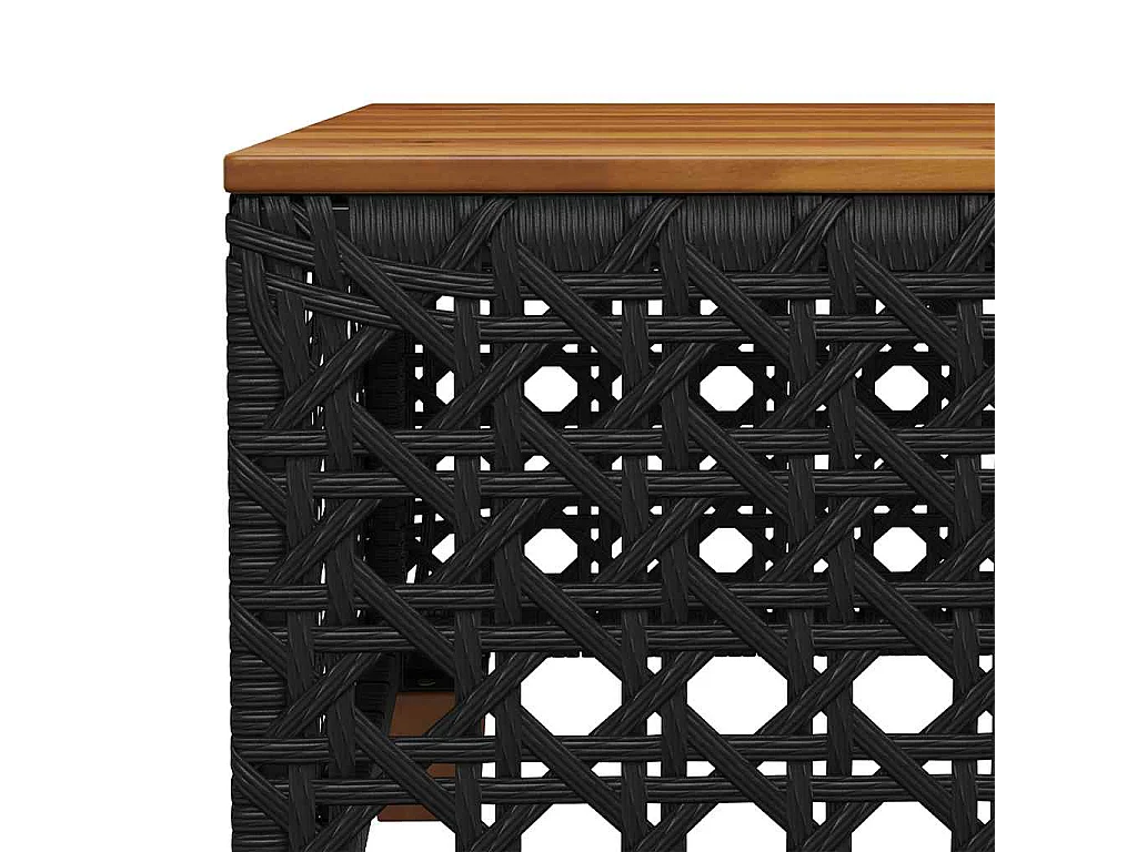Table de jardin noir 55x55x36 cm résine tressée et bois acacia