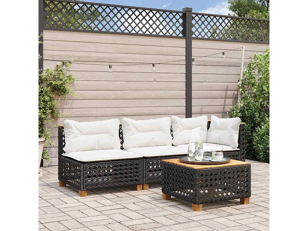 Table de jardin noir 55x55x36 cm résine tressée et bois acacia