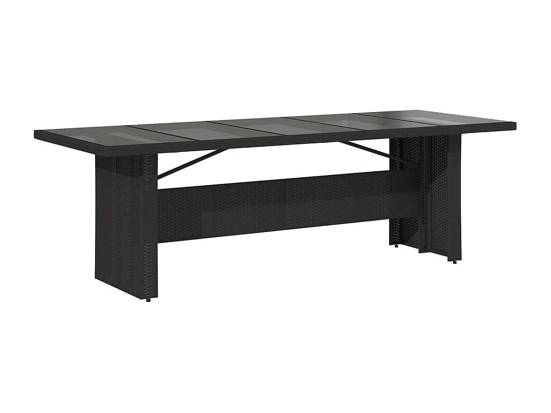 Table de jardin dessus en verre noir 240x90x75cm résine tressée