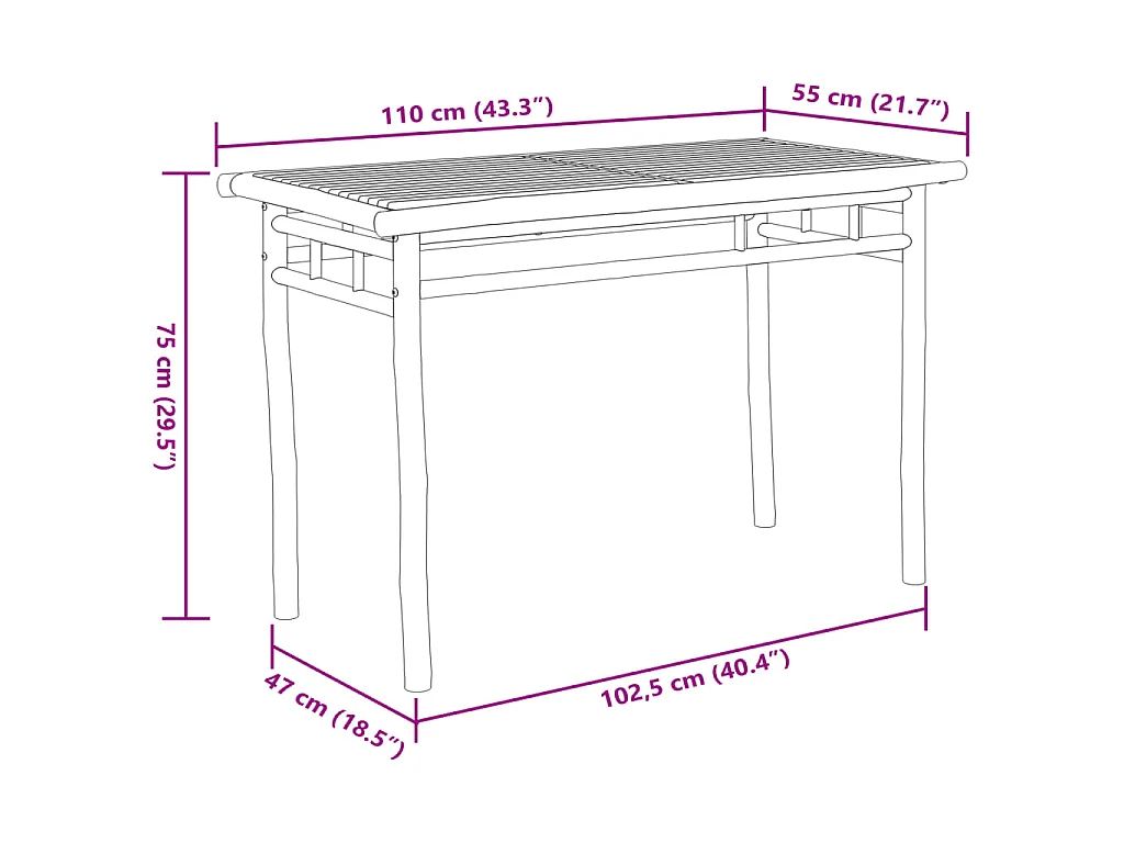 Table à manger de jardin 110x55x75 cm bambou