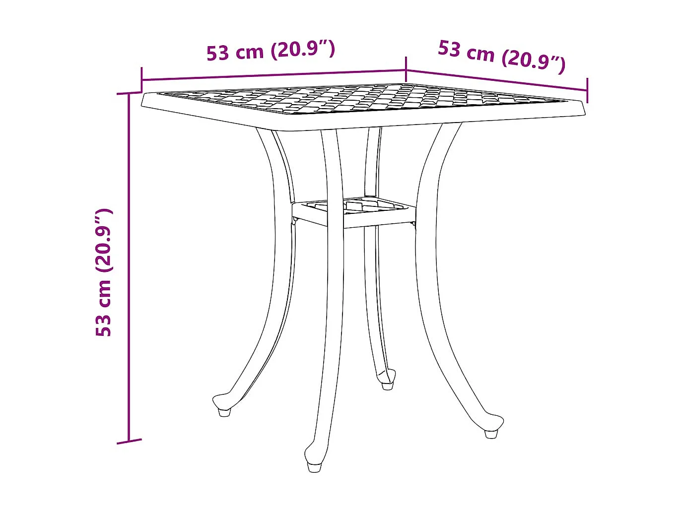 Table de jardin bronze 53x53x53 cm aluminium coulé