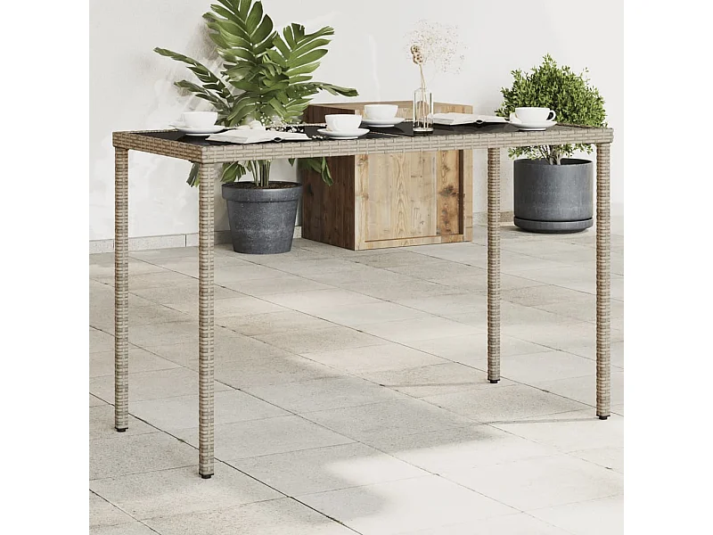 Tuintafel met glazen blad 115x54x74 cm poly rattan grijs