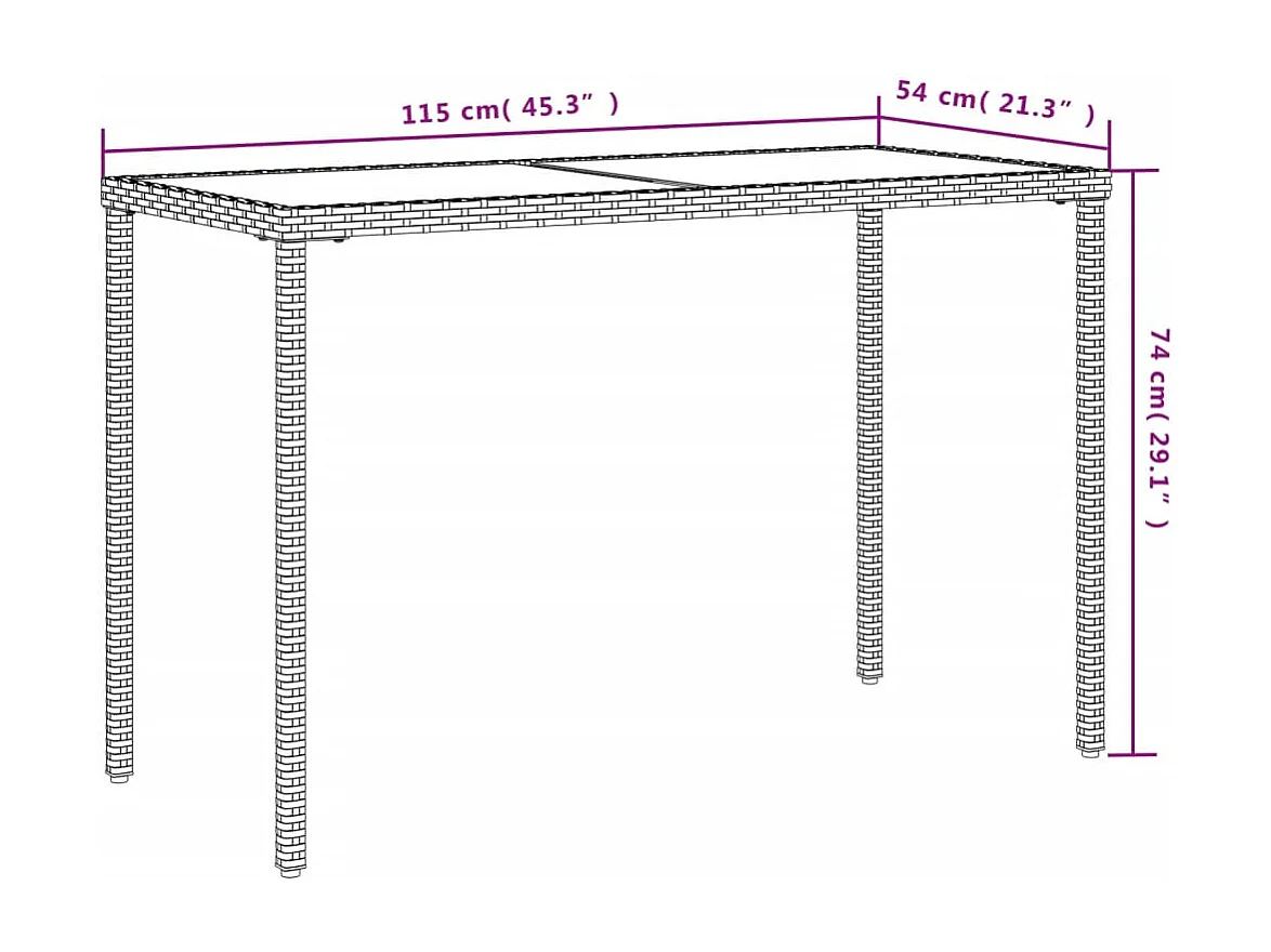 Gartentisch mit Glasplatte Grau 115x54x74 cm Poly Rattan