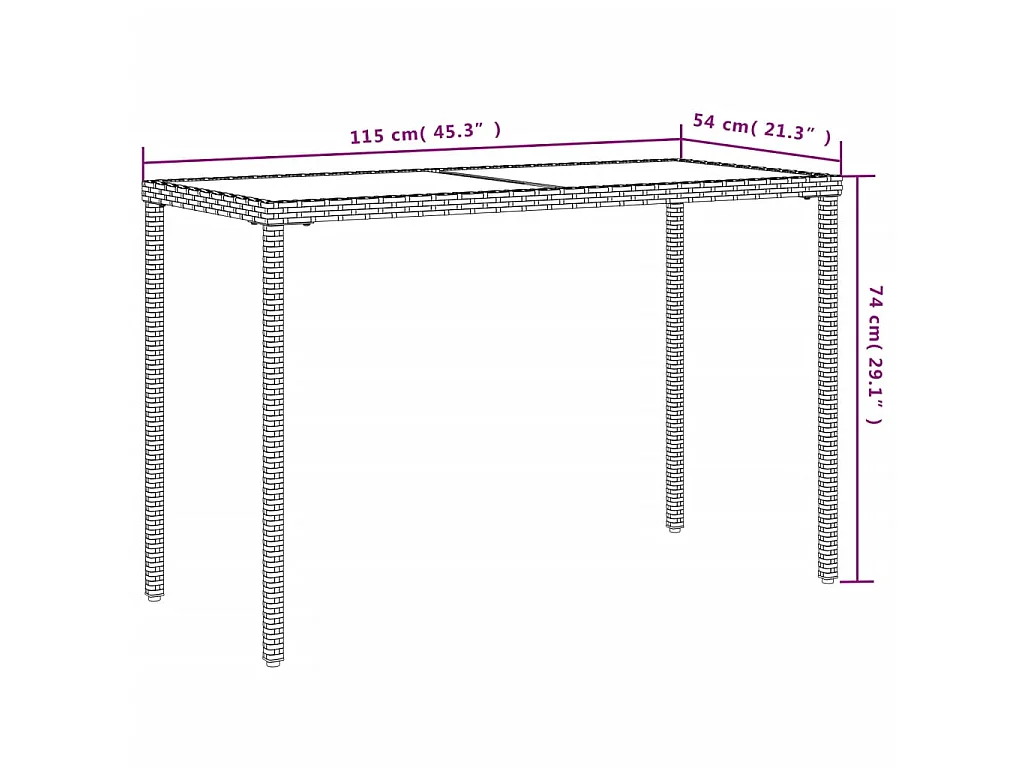 Tavolo da Giardino Piano in Vetro Grigio 115x54x74cm Polyrattan