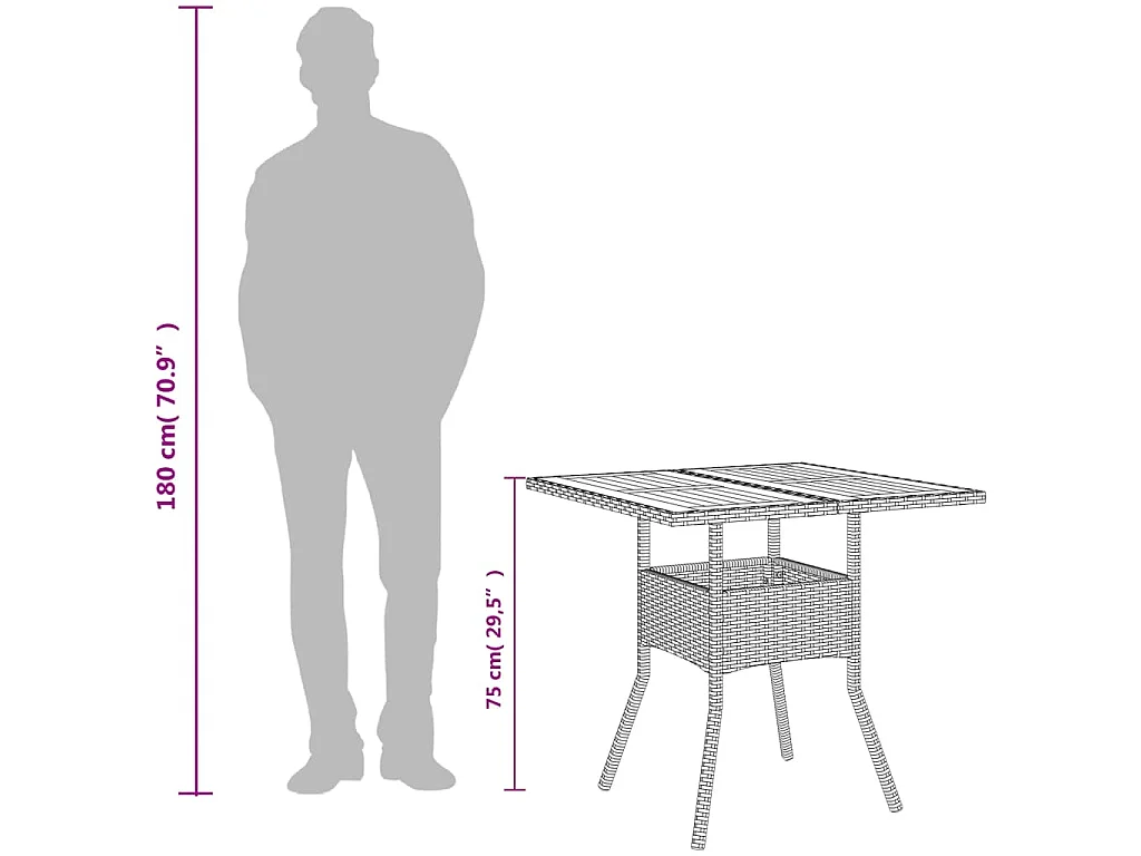 Tuintafel met acaciahouten blad 80x80x75 cm poly rattan grijs