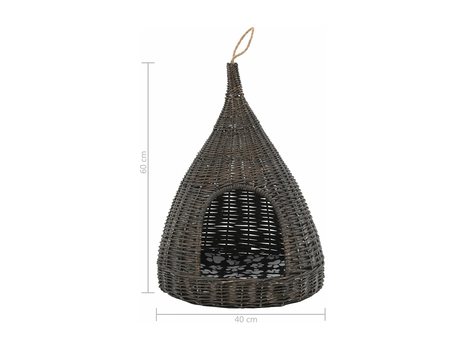 Kattenhuis met kussen tipi 40x60 cm natuurlijk wilgen grijs