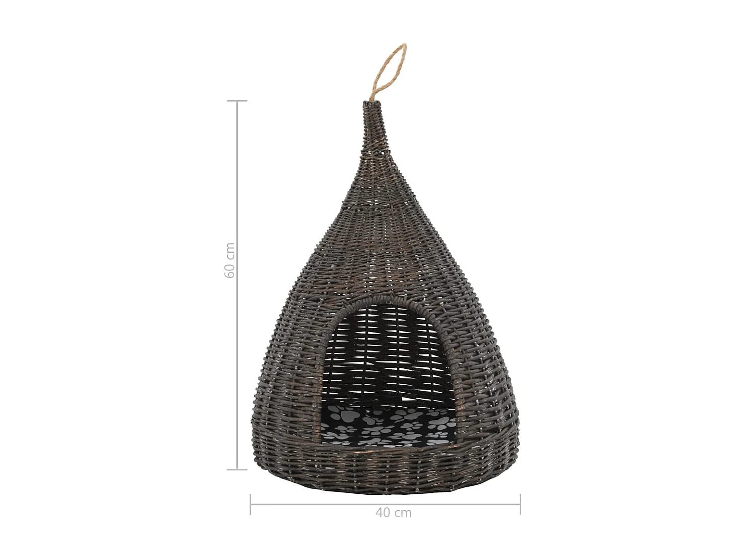 Panier pour chats avec coussin Gris 40x60 cm Saule naturel