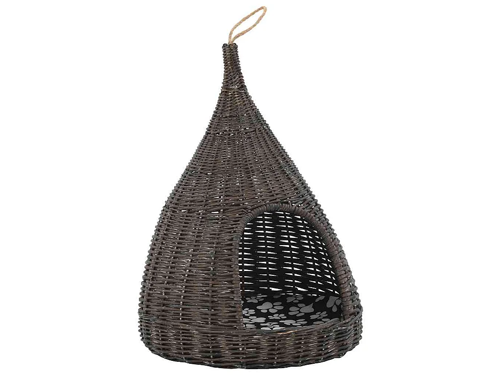 Kattenhuis met kussen tipi 40x60 cm natuurlijk wilgen grijs