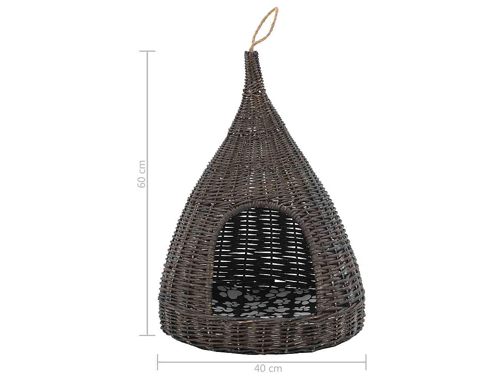 Kattenhuis met kussen tipi 40x60 cm natuurlijk wilgen grijs