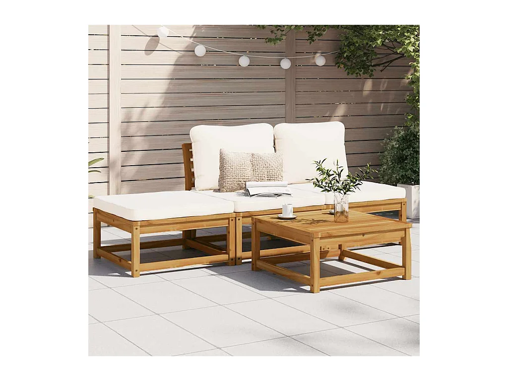Salon de jardin 4 pcs avec coussins Bois d'acacia solide