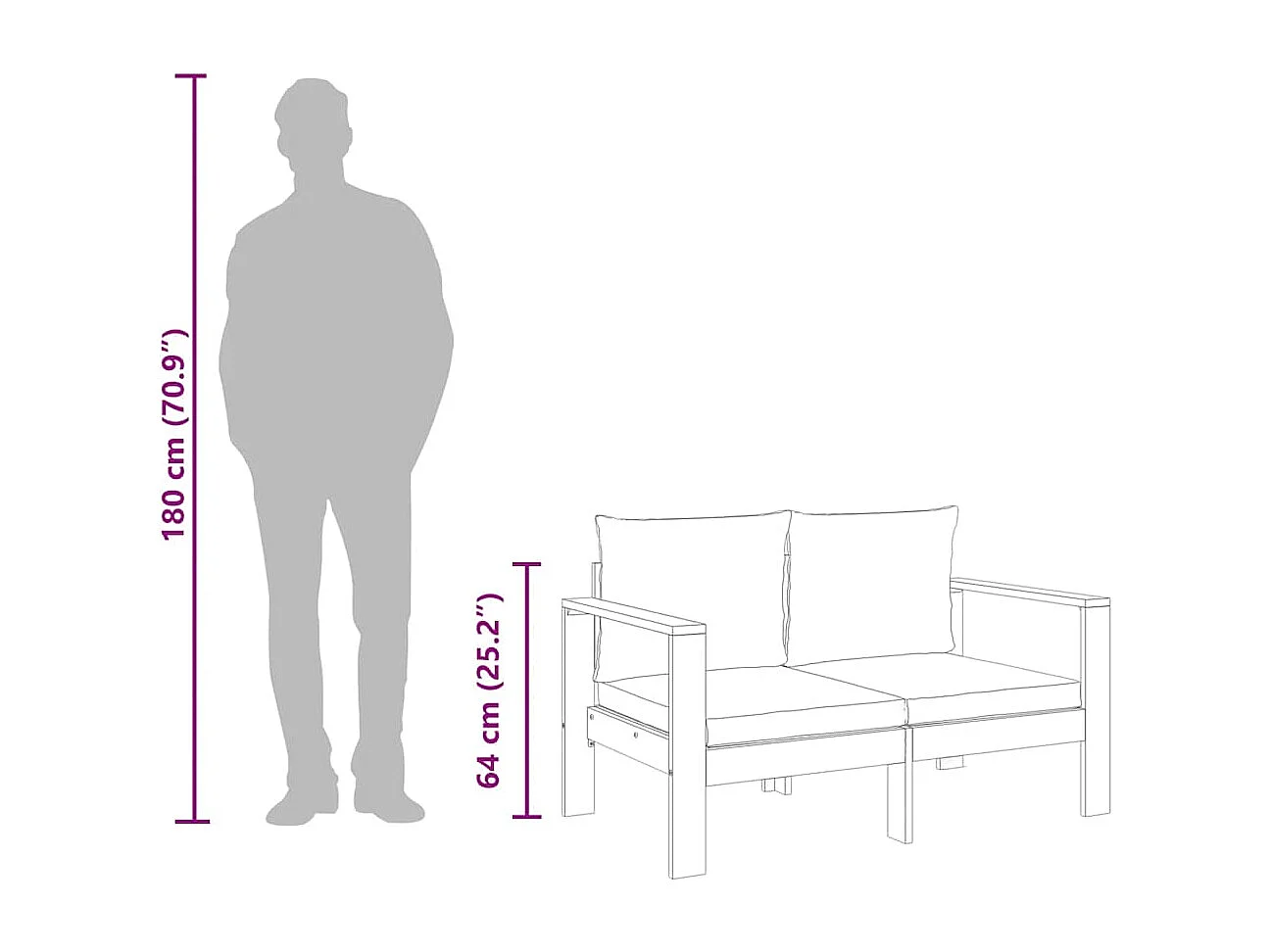 Gartensofa mit Kissen 2-Sitzer Massivholz Akazie