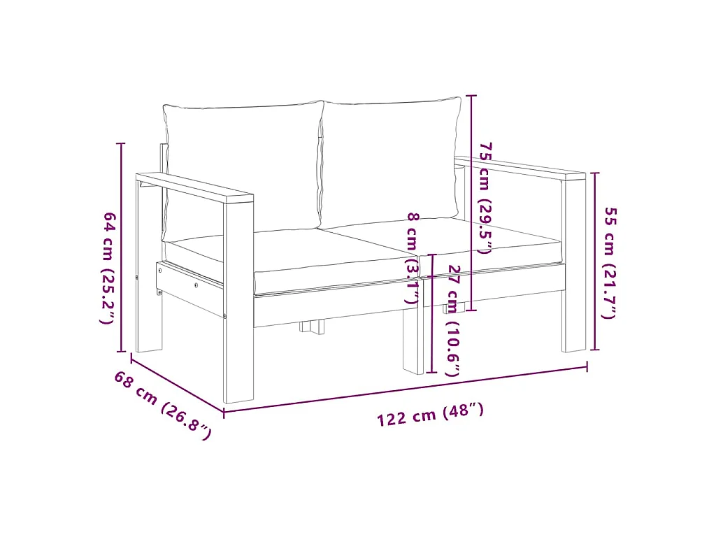 Divano da Giardino con Cuscini 2 Posti Legno Massello di Acacia