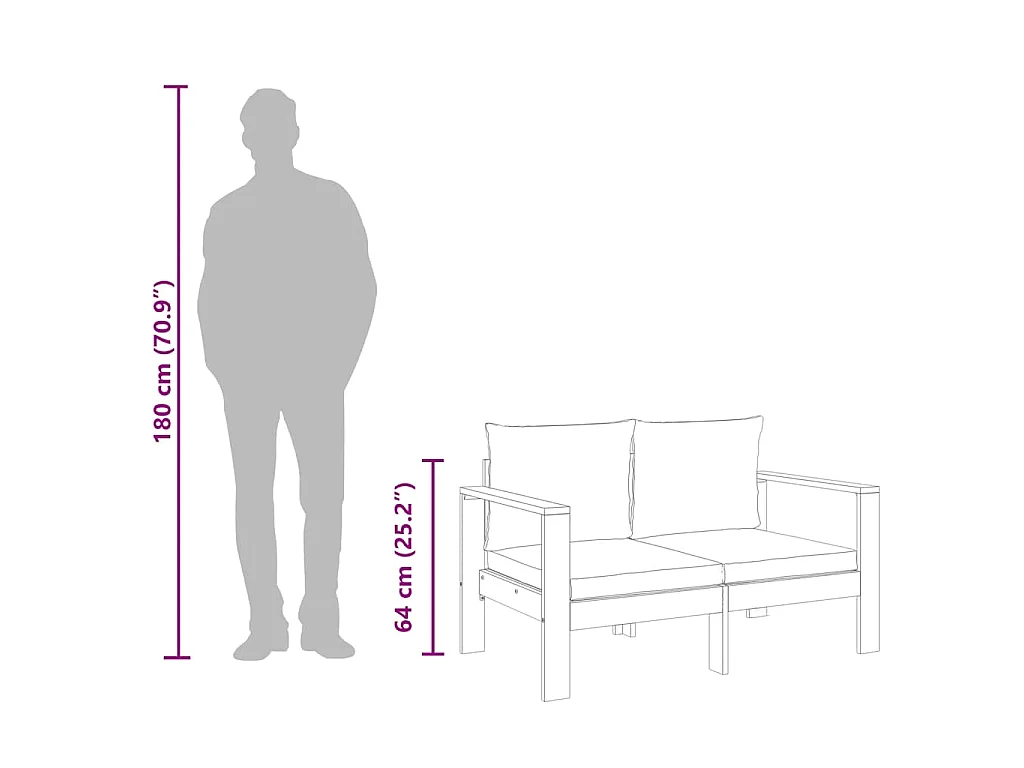 Divano da Giardino con Cuscini 2 Posti Legno Massello di Acacia