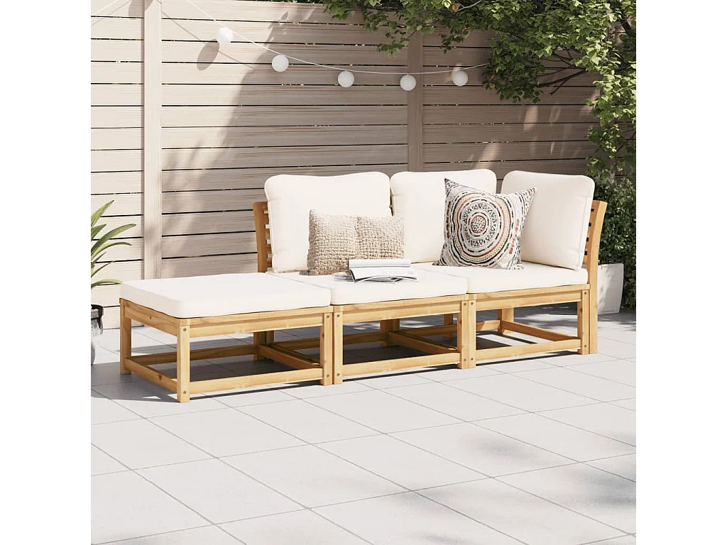 Salon de jardin 3 pcs avec coussins bois massif d'acacia