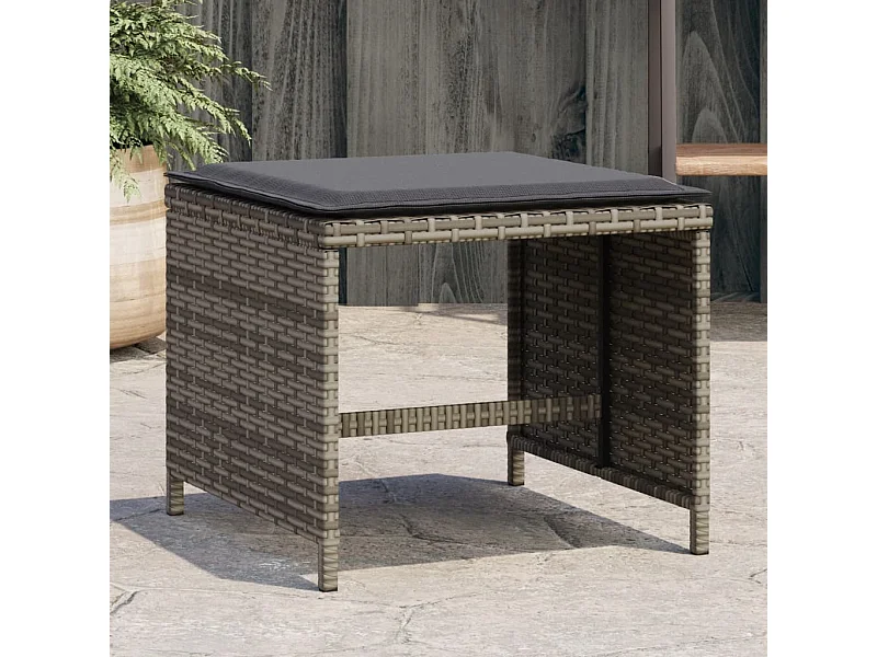 Tabourets de jardin avec coussins lot de 4 gris résine tressée