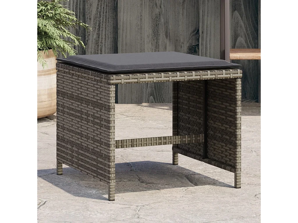 Tabourets de jardin avec coussins lot de 4 gris résine tressée