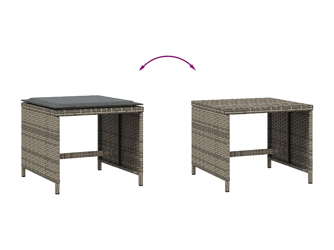 Tabourets de jardin avec coussins lot de 4 gris résine tressée