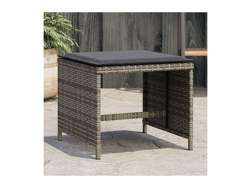 Tabourets de jardin avec coussins lot de 4 gris résine tressée