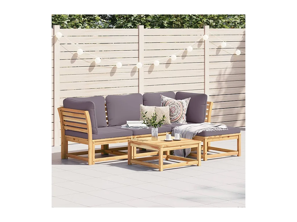 Set Salotto da Giardino 5 pz con Cuscini Legno Massello Acacia