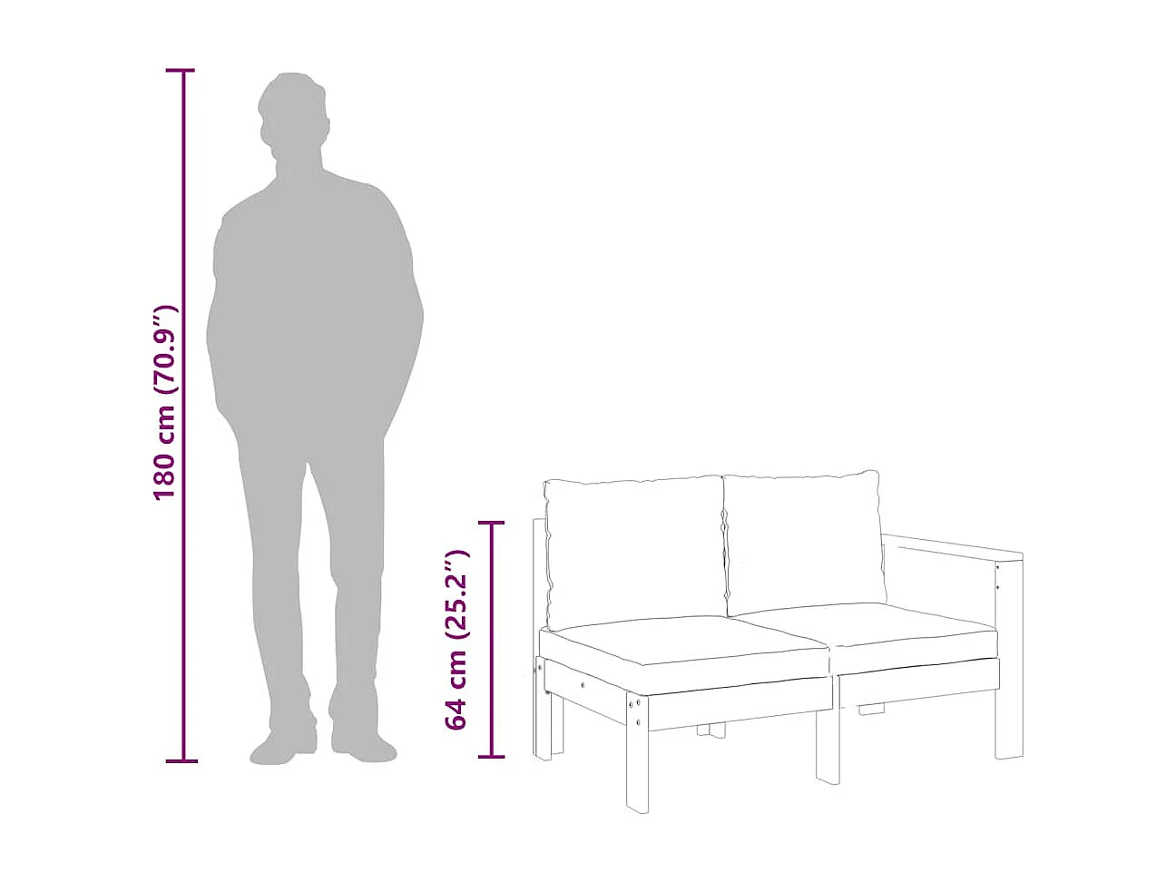 Sofá de 2 lugares para jardim c/ 1 apoio de braço acácia maciça