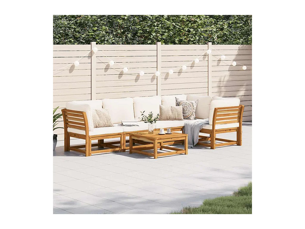 Salon de jardin 6 pcs avec coussins bois d'acacia solide
