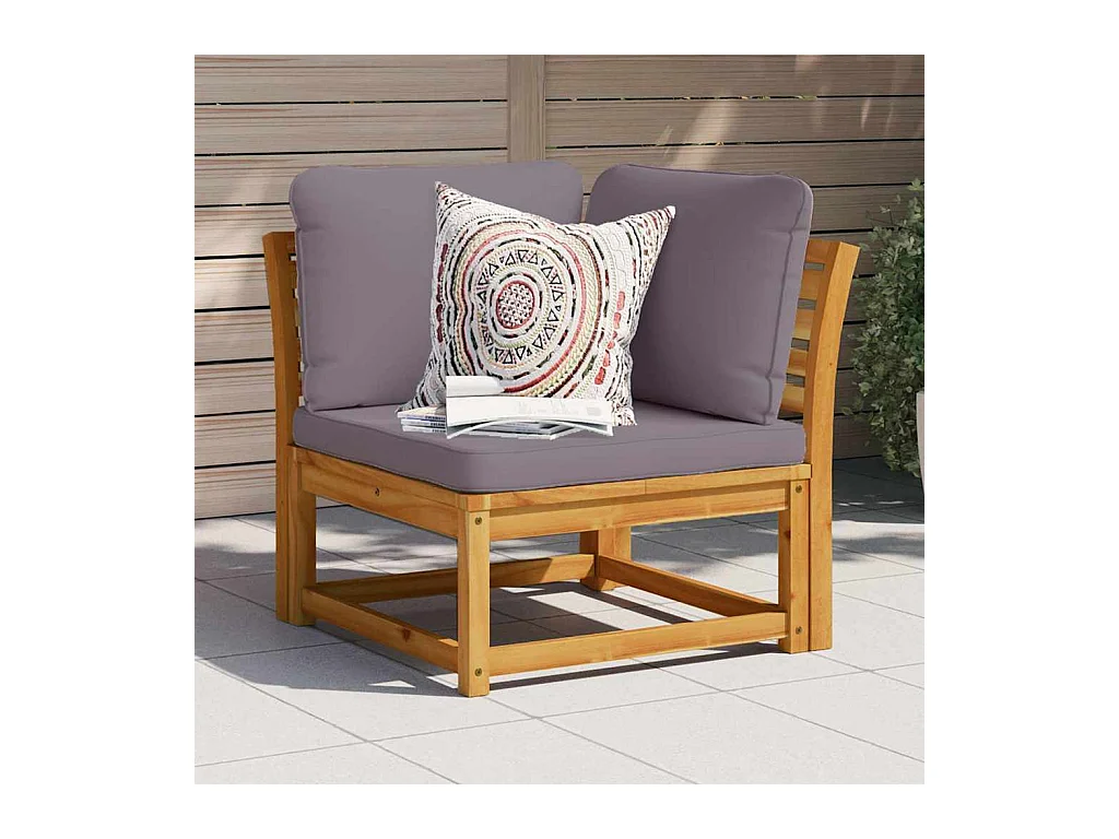 Canapé d'angle de jardin coussins 73x73x65cm bois massif acacia