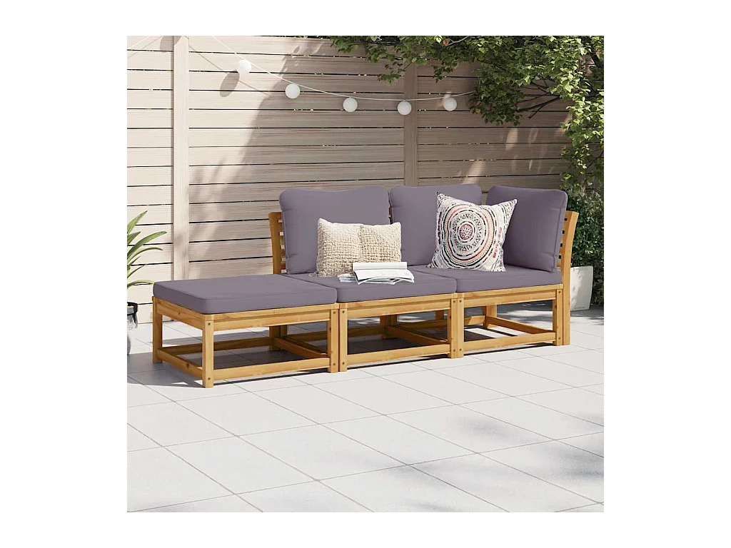 Salon de jardin 3 pcs avec coussins bois massif d'acacia