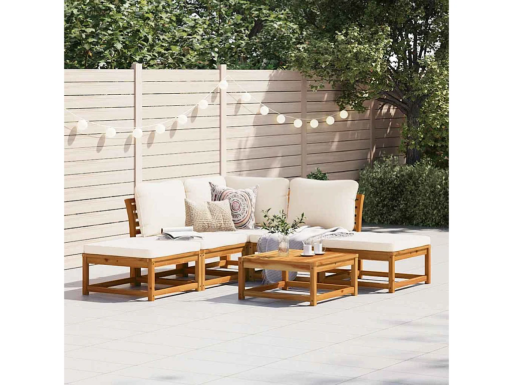 Salon de jardin 6 pcs avec coussins bois d'acacia solide