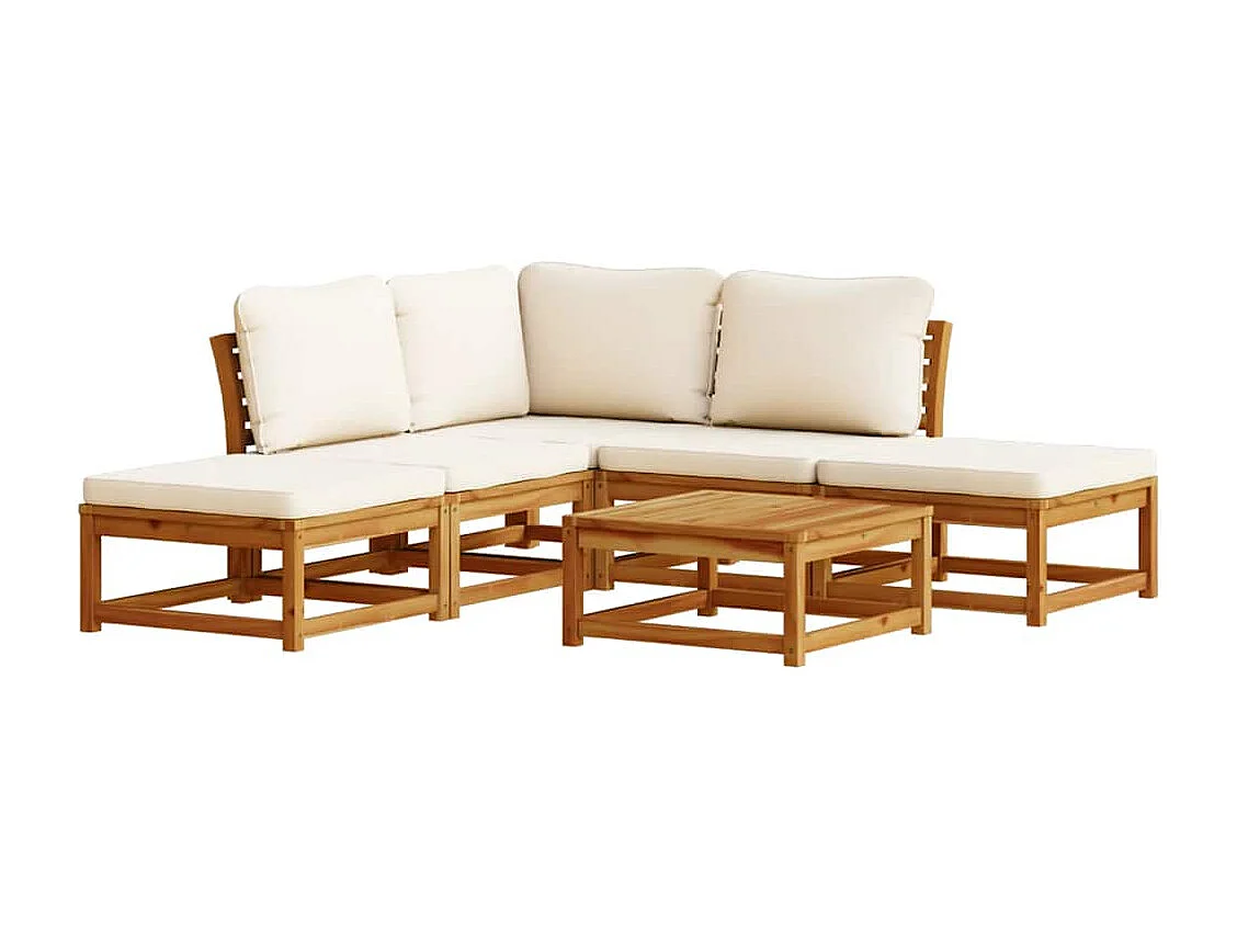 Salon de jardin 6 pcs avec coussins bois d'acacia solide