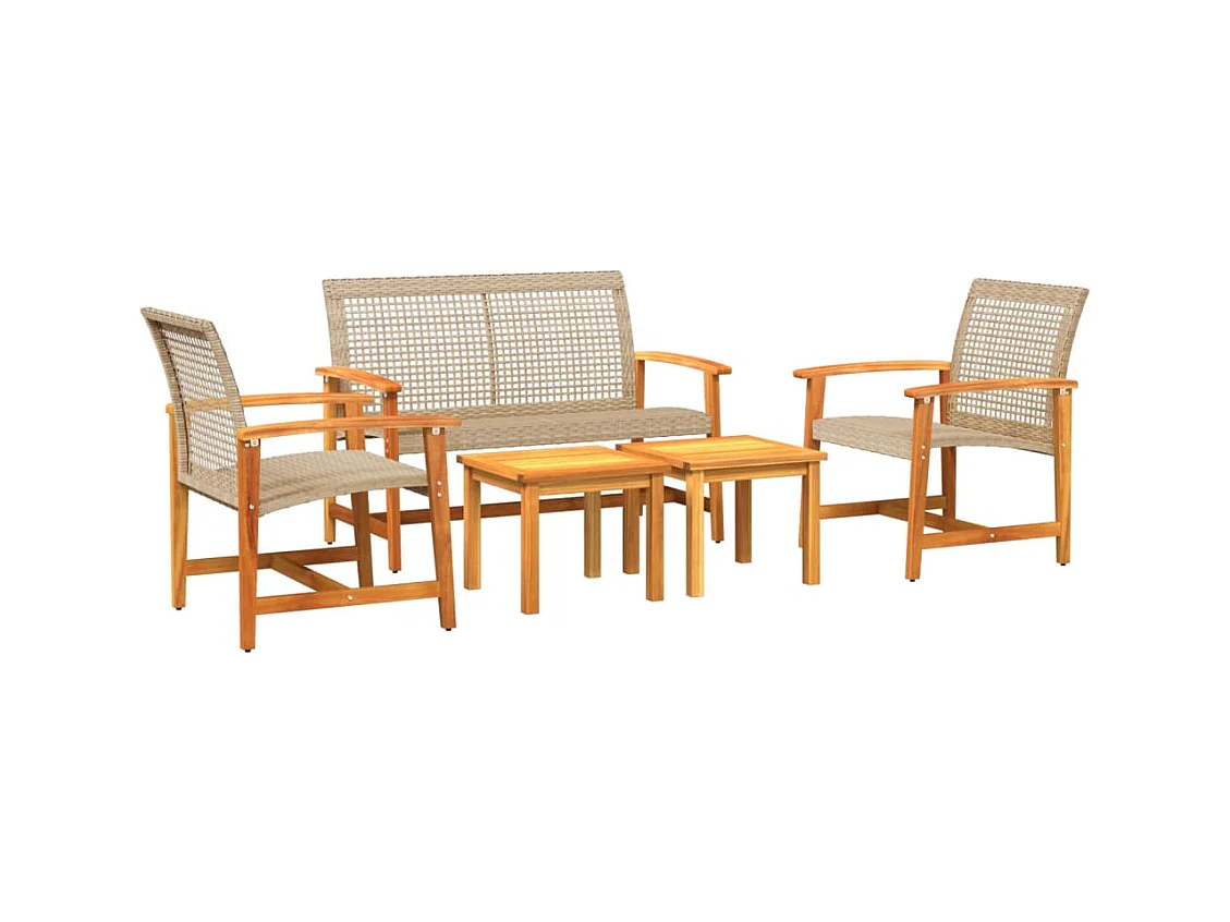 Salon de jardin 5 pcs beige résine tressée et bois d'acacia