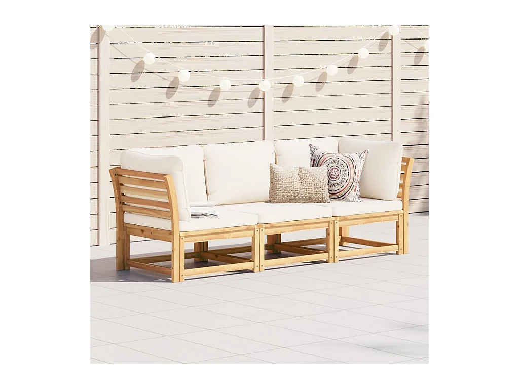 Salon de jardin 3 pcs avec coussins bois massif d'acacia