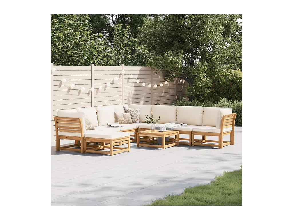 Salon de jardin avec coussins 9 pcs bois massif d'acacia