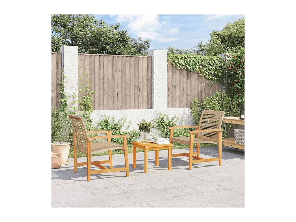 Ensemble de bistro 3 pcs beige résine tressée et bois d'acacia