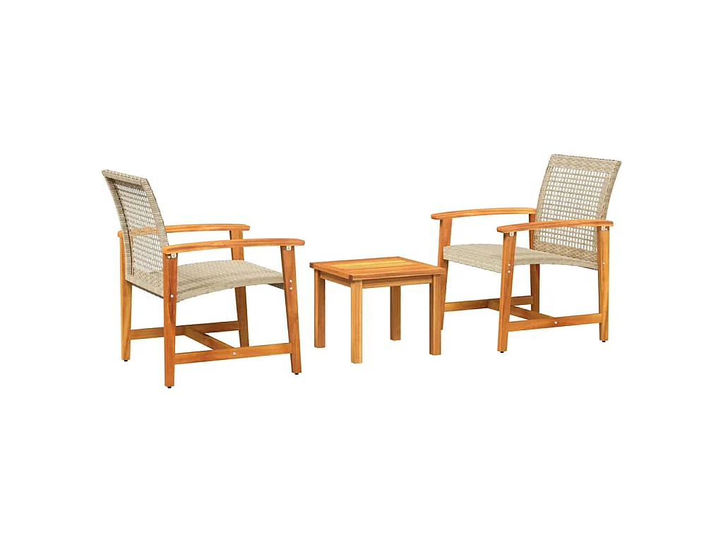 Set da Bistrot 3 pz Beige in Polyrattan e Legno di Acacia