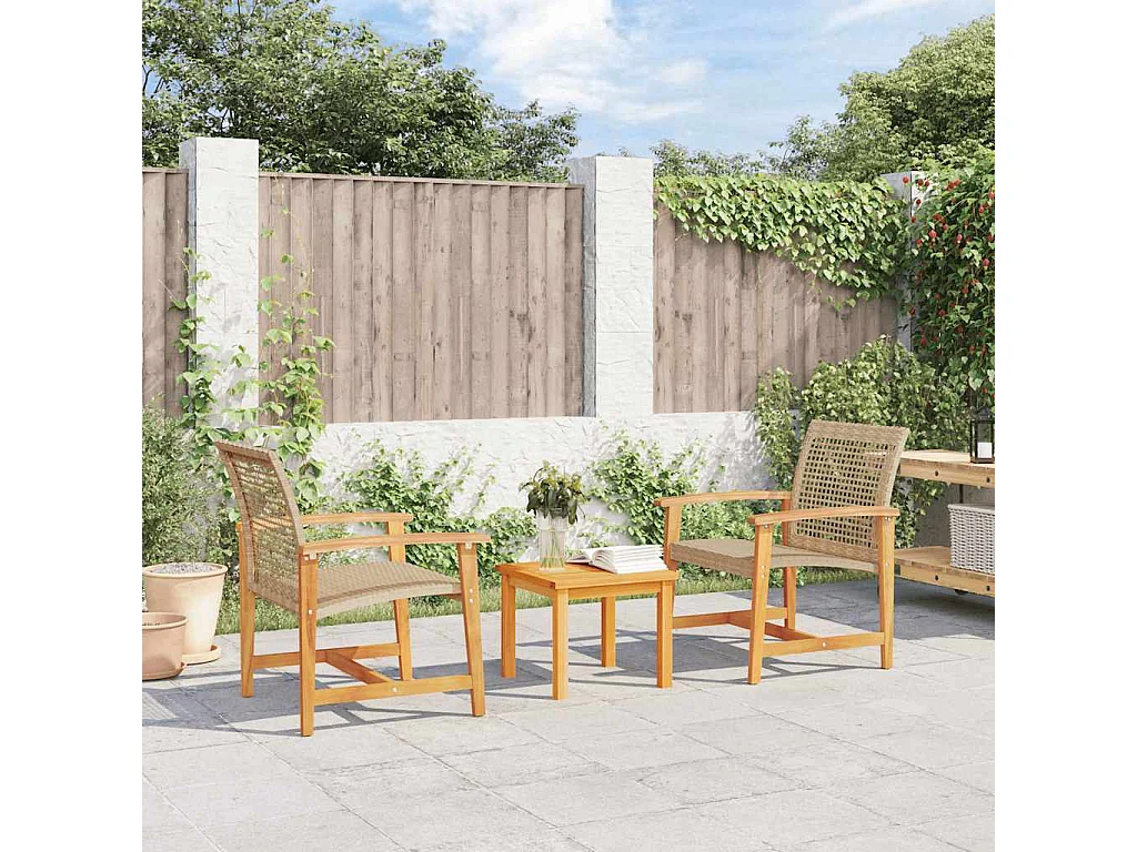 Set da Bistrot 3 pz Beige in Polyrattan e Legno di Acacia