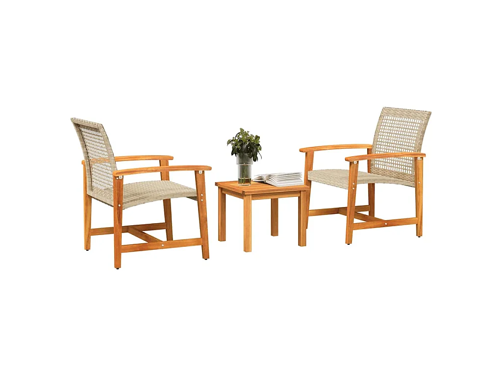 Set da Bistrot 3 pz Beige in Polyrattan e Legno di Acacia