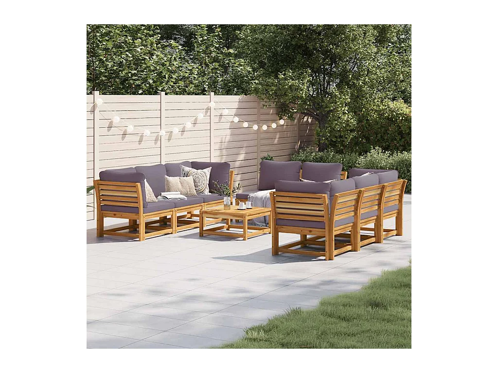 Salon de jardin avec coussins 9 pcs bois massif d'acacia