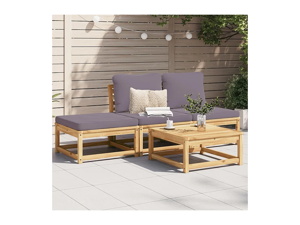 Salon de jardin 4 pcs avec coussins Bois d'acacia solide