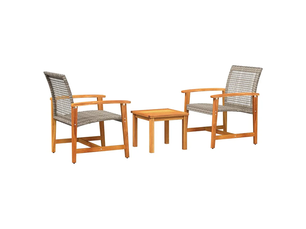 Ensemble de bistro 3 pcs gris résine tressée et bois d'acacia
