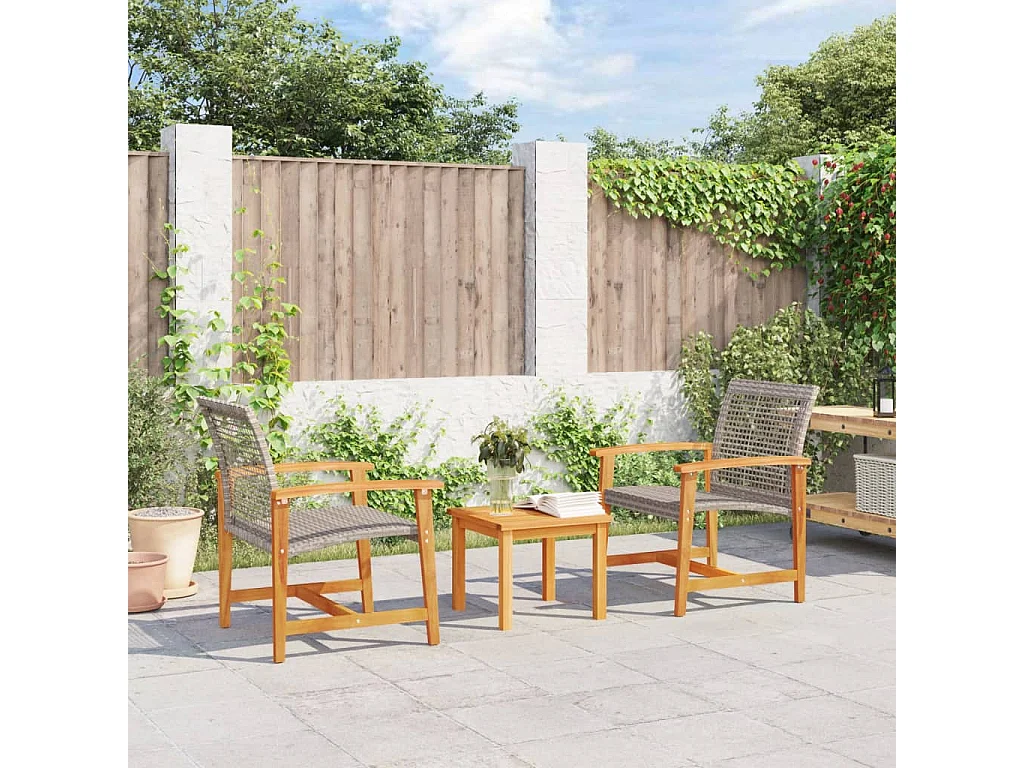 Ensemble de bistro 3 pcs gris résine tressée et bois d'acacia