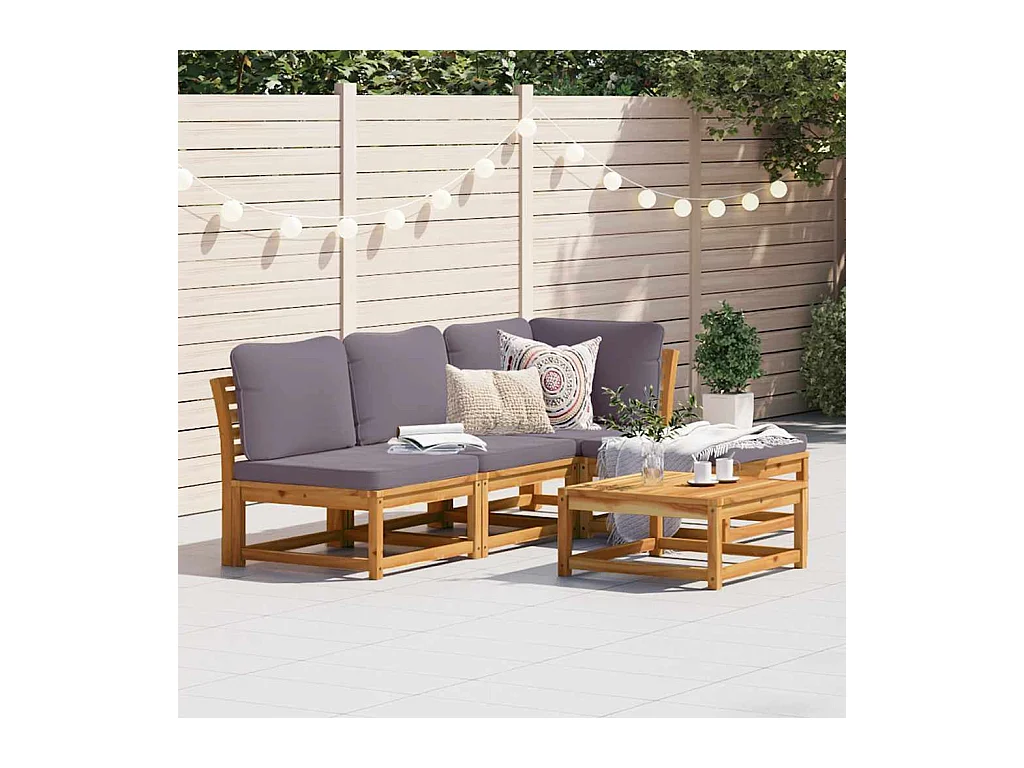 Salon de jardin avec coussins 5 pcs Bois d'acacia solide