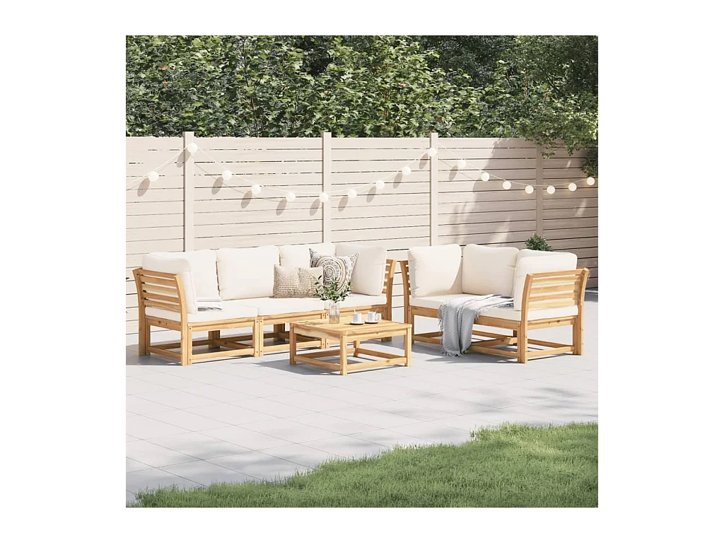 Salon de jardin 6 pcs avec coussins bois d'acacia solide