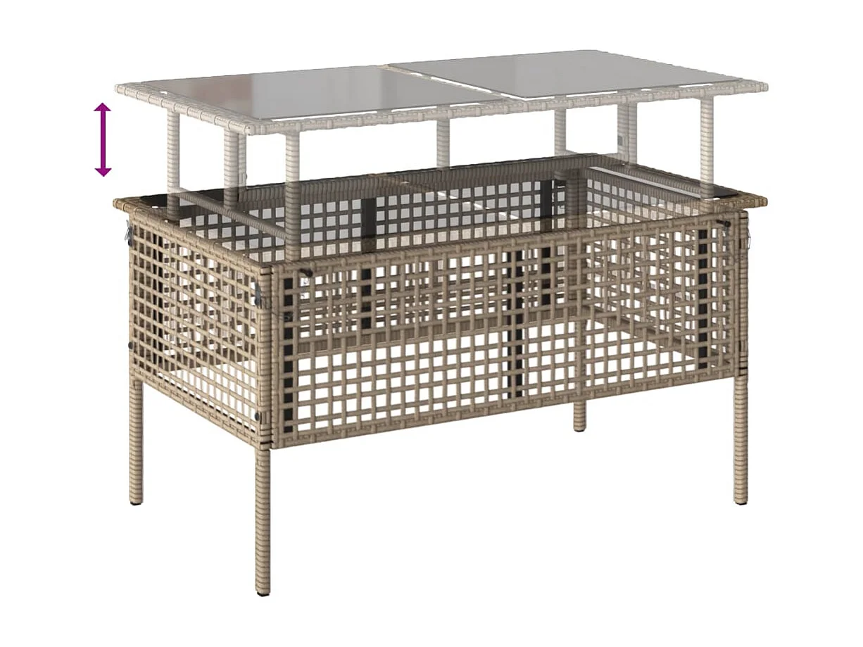 Salon de jardin avec coussins 4 pcs beige résine tressée verre