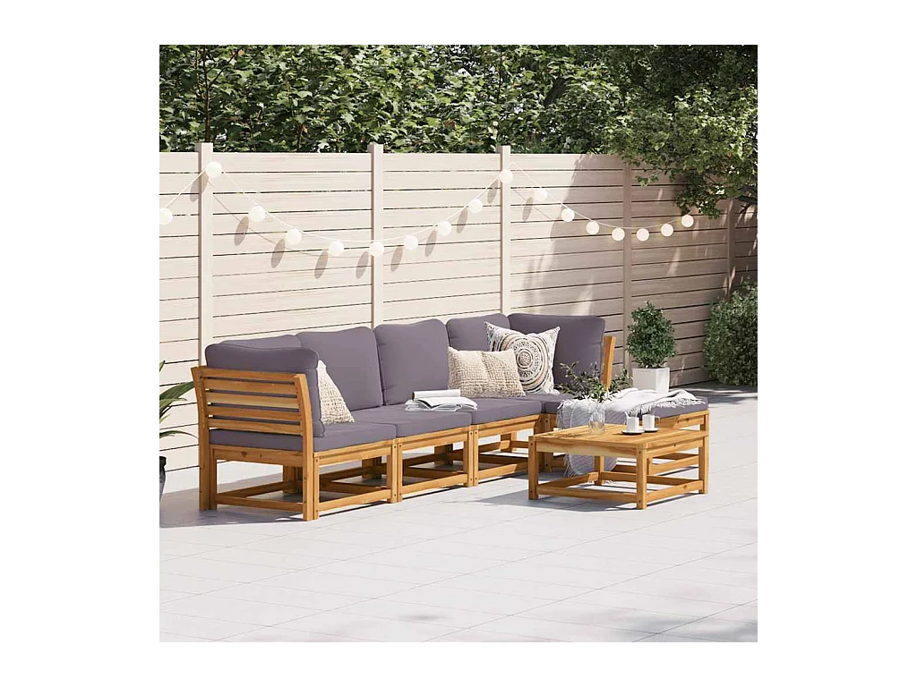 Salon de jardin 6 pcs avec coussins bois d'acacia solide