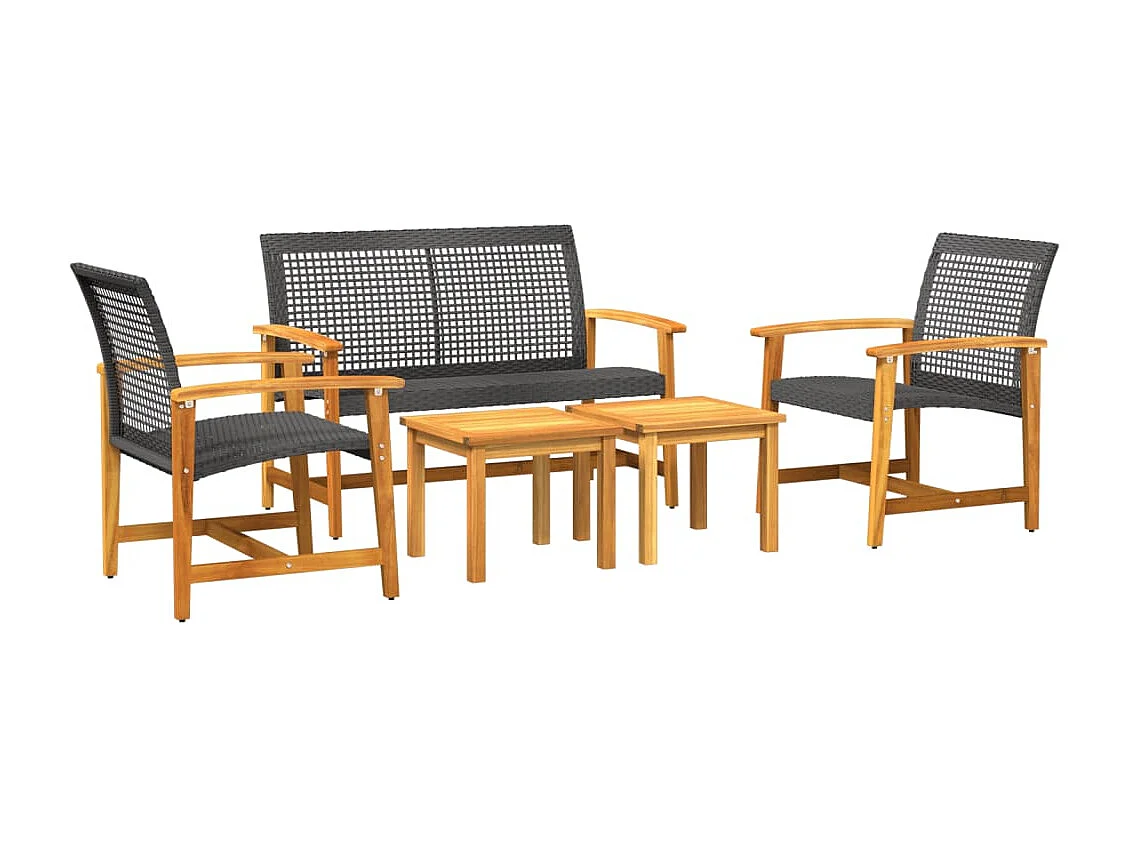 Salon de jardin 5 pcs noir résine tressée et bois d'acacia