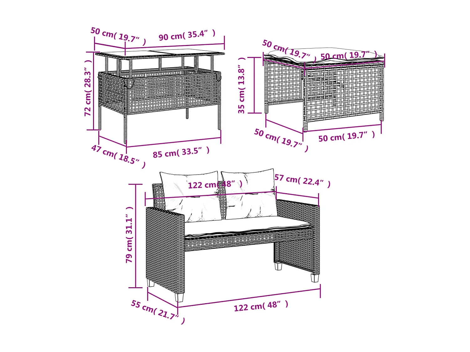 4-tlg. Garten-Sofagarnitur mit Kissen Schwarz Poly Rattan Glas