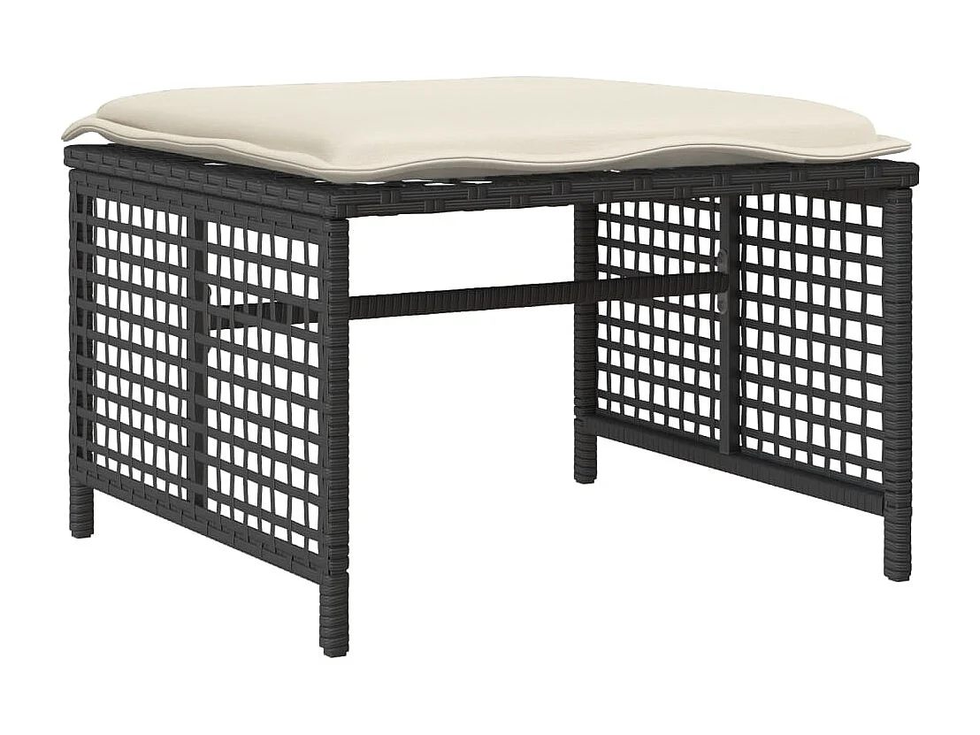 Salon de jardin avec coussins 4 pcs noir résine tressée verre