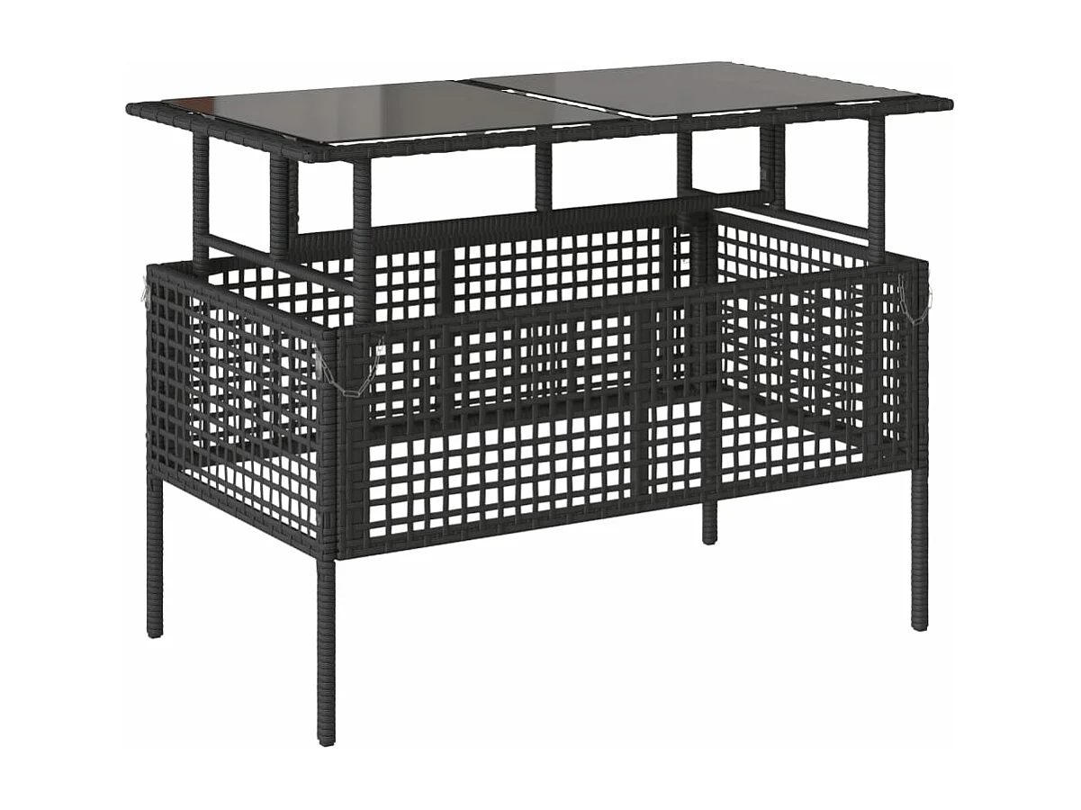 Salon de jardin avec coussins 4 pcs noir résine tressée verre