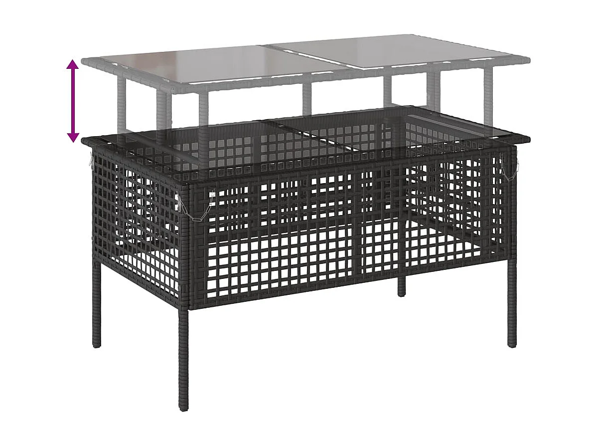 Salon de jardin avec coussins 4 pcs noir résine tressée verre