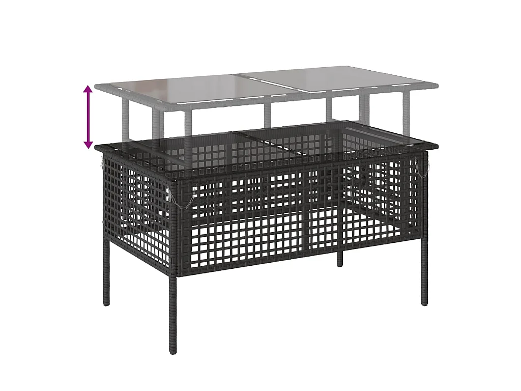 4 pcs conj. sofás p/ jardim c/ almofadões vime PE/vidro preto